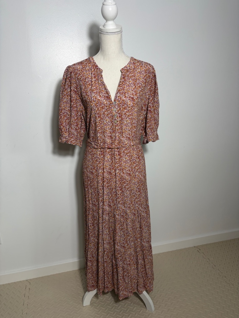 Rails Floral Pink Button-Front Maxi Dress Large